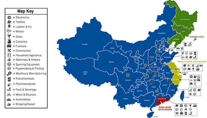 Map of China Manufacturing Distribution