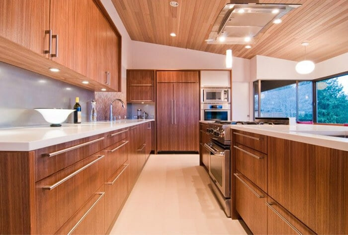 Wood veneer kitchen cabinet