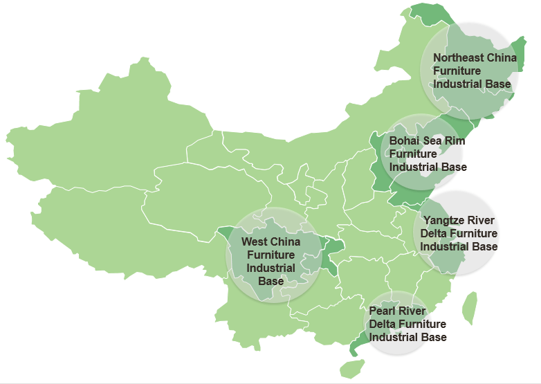 Map of China Furniture Manufacturing Distribution